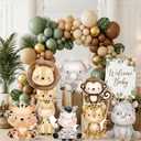 8 Pcs Safari Baby Shower Birthday Decoration 20 Inch Large Plastic Safari Cutouts with Stand Jungle Forest Animals Cutouts Woodland Photography Nursery Birthday Decorations