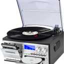 9 in 1 Record Player with 3-Speed Turntable, Bluetooth, CD Player, Cassette, AM/FM Radio, USB/SD Playback & AUX-in, Retro Vinyl Record Player with Built-in Speakers