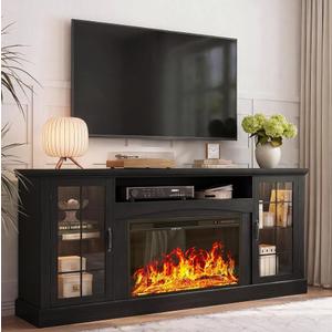MXV 70" Farmhouse Fireplace TV Stand with 30" Electric Fireplace, Entertainment Center, Media Console Table with Large Storage Cabinets, for Living Room, White