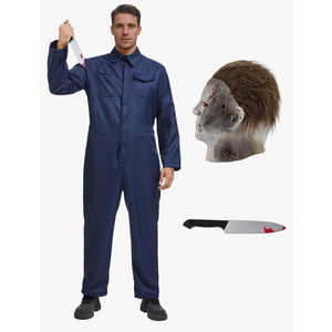 Halloween Killer Costume with Knife Mask for Adult Scary Halloween Costumes Coveralls Jumpsuit Horror Killer Cosplay M