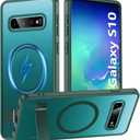 for Samsung Galaxy S10 Case with Stand,Magnetic Galaxy S10 Case Translucent Matte Military Grade Adjustable Kickstand Shockproof Protective Bumper Phone Case for Samsung S10,Green