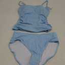 Eomenie Women's Swimsuit Tankini Tummy Control Bathing Suits Two Piece Full Coverage Slim Swim Suits with High Waisted Bottom (Medium, Ligh Blue-ribbed)