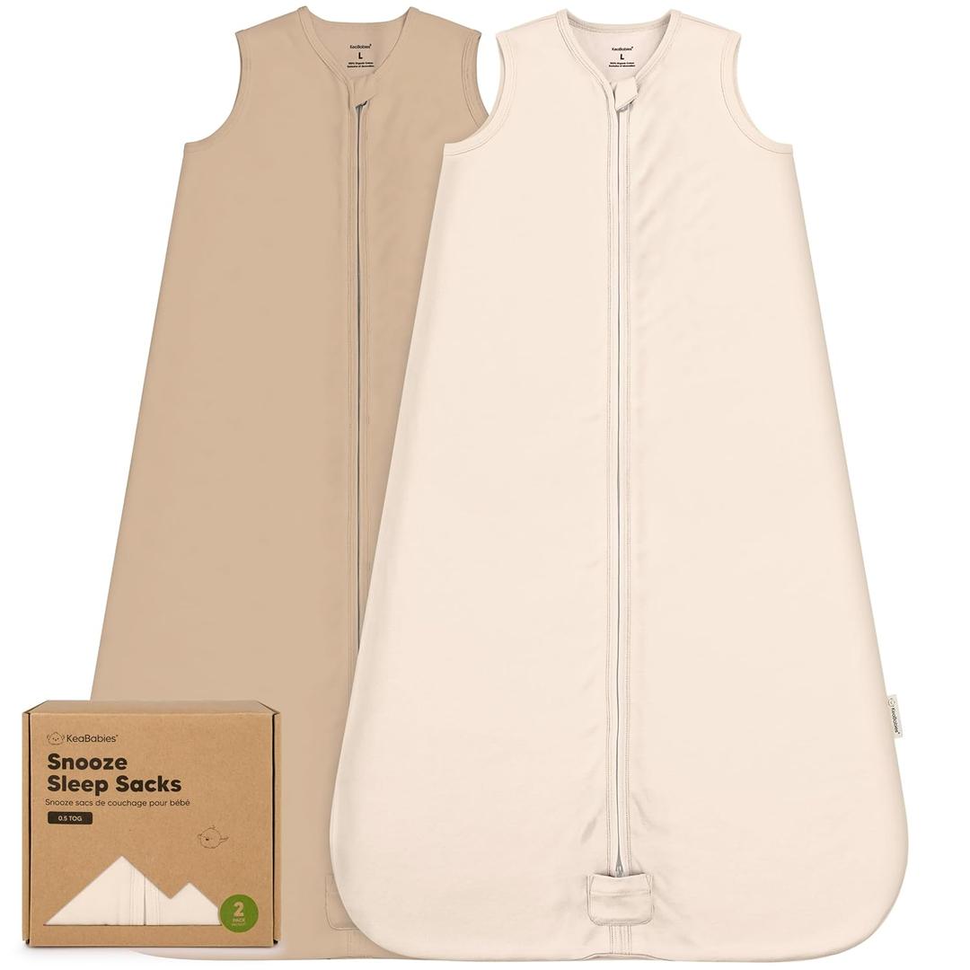 2-Pack Baby Sleep Sacks,Zipper Wearable Blanket - 0.5TOG Organic Cotton, Lightweight,Soft Cozy Toddler Sleeping Sack 12-24 months, Easy to Wear Large Newborn Transition Swaddles Sleepsacks (Ecru, L)