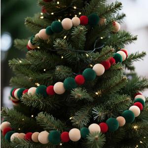 6 Feet Christmas Velvet Bead Garland Flocking Christmas Tree Ornaments Plush Spacer Ornament Xmas Garland Hanging Beads for Xmas Decoration Supplies (Red Green)