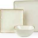 Famiware Ocean Square Plates and Bowls Set, 18 Pieces Dinnerware Sets, Dishes Set for 6, Microwave and Dishwasher Safe, Scratch Resistant, Vanilla White