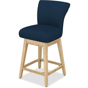 MUUEGM Counter Height Swivel Barstool with Back, 26.8 Inch Modern Fabric Swivel Barstools Chair for Kitchen Island, Dining Room, Pub Upholstered Fabric Solid Wood Legs Navy Blue Bar Stool