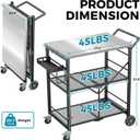 Ciokea Folding Outdoor Grill Cart with Wheels, 3-Shelf Grill Table with 27x18 in Stainless Steel Top, Rolling Pizza Oven Stand, Metal Portable Cart for BBQ Patio Camping (Black)