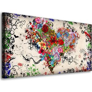 SiGuTie Love Heart Wall Art Canvas Prints Colorful Flowers Painting Bedroom Wall Decor Abstract Floral Pictures for Living Room Bathroom Kitchen Office Home Decoration 24x48 Artwork Easy Hanging