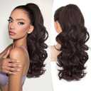 ALXNAN Claw Long Wavy Ponytail Extension,18 Inch Curly Pony Tail Clip in Hair Extensions for Women,Dark Brown Clip on Pony Tails Hair Extensions