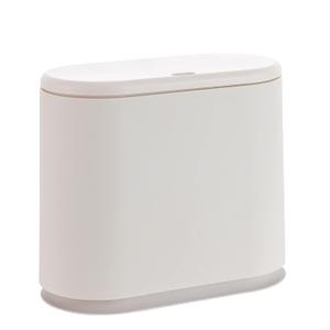 White Slim Rectangular Plastic Trash Can with Press Type Lid, 8 Liter / 2.1 Gallon Narrow Trash Bin with Pop-up Lid for Toilet, Bedroom, Bathroom, Office, Kitchen, Powder Room (8L)