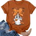 Halloween Shirt for Women Magic Bow Shirts Spooky Season Tshirt Pumpkin Graphic Vacition Short Sleeve Tops (Brown, M)