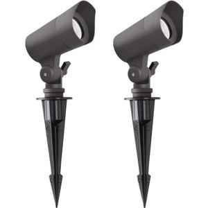 E ENERGETIC LIGHTING LED Landscape Lights with Connectors, 12V Low Voltage, Warm White 3000k, 4W, 175LM, Outdoor Waterproof Garden Pathway Lights Wall Tree Flag Spotlights with Spike Stand, 2 Pack