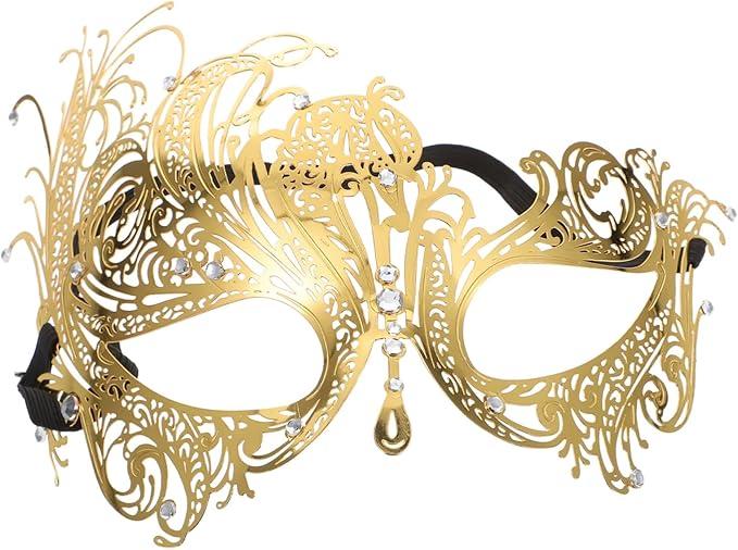 BESTYASH Metal Rhinestone Half Face Mask for Masquerade Cosplay and Performance Decor Lightweight Creative Design for Parties and Events