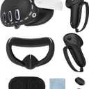 Protective Cover for Oculus/Meta Quest 3 Accessories, Silicone Controllers Grip Cover Protector, Soft Shell Skin with Face Cover and Lens Cover by Gwyoneaon (Black)