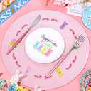 Whaline 4Pcs Easter Bunny Round Placemats Pink Rabbit Embroidered Place Mats Spring Cute Kitchen Table Mats for Home Wedding Baby Shower Birthday Dinner Party Decor