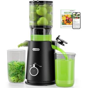 ECOSELF Juicer Machines - Wide Mouth Feed Chute For Fruits and Leafy Greens - Juice Extractor Machine With Self Feeding & Hands-Free Design For Family - Cold Press Juicer Easy to Clean（With Brush）