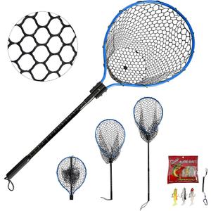 Large Fishing Net with Handle High Strength Landing Net Long Telescoping Rubber Fish Net Extendable Dip Net for Fishing Ideal for River Angling Pier Boat, 2-section-65inch
