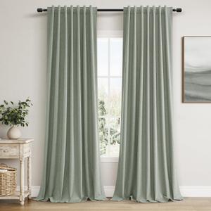 Guken Blackout Curtains 96 Inch Length 2 Panels Set for Living Room Bedroom Back Tab Thermal Insulated 100% Black Out Linen Drapes Room Darkening Window Curtains 96 Inches Long, Desert Sage
