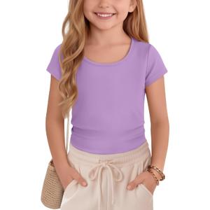 Oakgarden Girl's T-Shirts Summer Tops Teen Cap Sleeve Shirts Kids Scoop Neck Fitted Cute Casual Basic Tees 5-14 Y