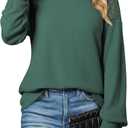 EVALESS Womens Long Sleeve Tops Dressy Casual Crewneck Waffle Lace Patchwork Knit T Shirts Blouses Fall Fashion 2025 (Green, S)