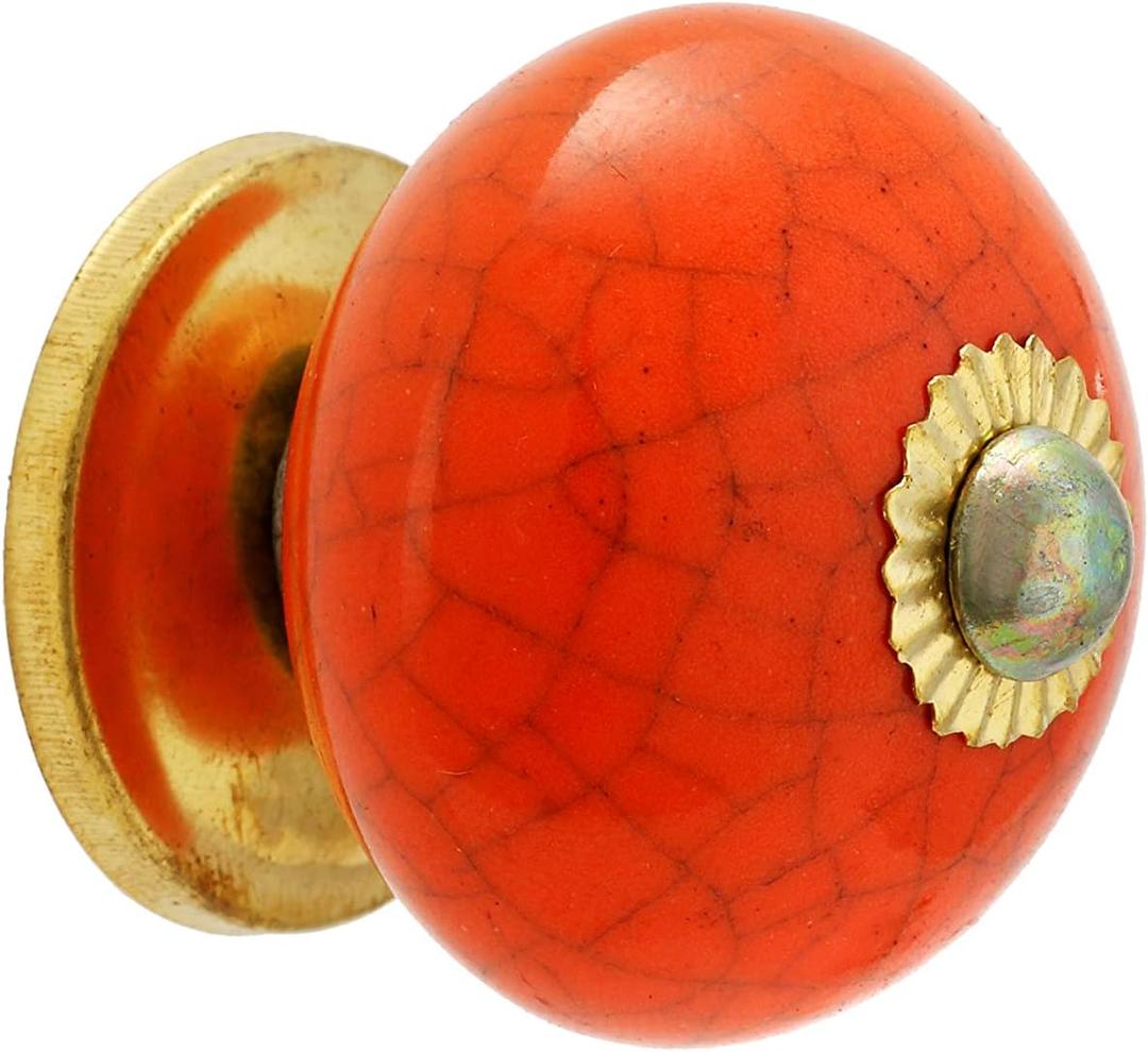 Dresser Knobs - Countryside Boho Handmade Ceramic Drawer Pulls Kitchen Cabinets Cupboard Wardrobe Handle Furniture Hardware - Orange - Pack of 4
