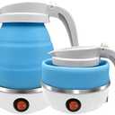 UpdateClassic Travel Portable Foldable Electric Kettle, 0.6L Small Collapsible Hot Water Boiler For Coffee Tea (Blue)