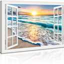 Wave Canvas Wall Art Sunset Ocean Nature Pictures Ready to Hang for Living Room Bedroom Home Decorations Modern Large Size Stretched Seascape Giclee Artwork Ready to Hang 30x40 Inch