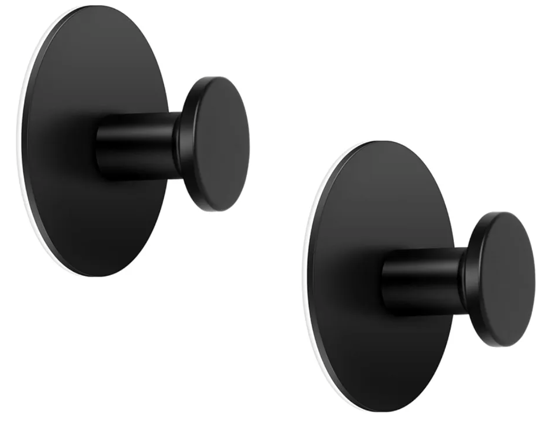 Modern Round Hook Matte Black Self Adhesive Wall Hook 2 Pack Stainless Steel Coat Hooks Towel Hanger for Kitchen Bathroom
