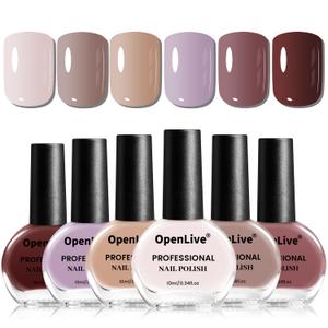 OpenLive 10ml Nude Pink Nail Polish Set 6 Colors Brown Red Purple All Seasons Neutral Color Quick Dry Nail Polish Set for Women Salon DIY Nail Art