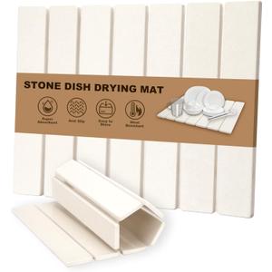 Stone Dish Drying Mat for Kitchen Counter, Foldable Dish Drying Mat, Quick Dry Stone Drying Mat, Absorbent Diatomaceous Earth Dish Mats, Kitchen Drying Mat Dish tray