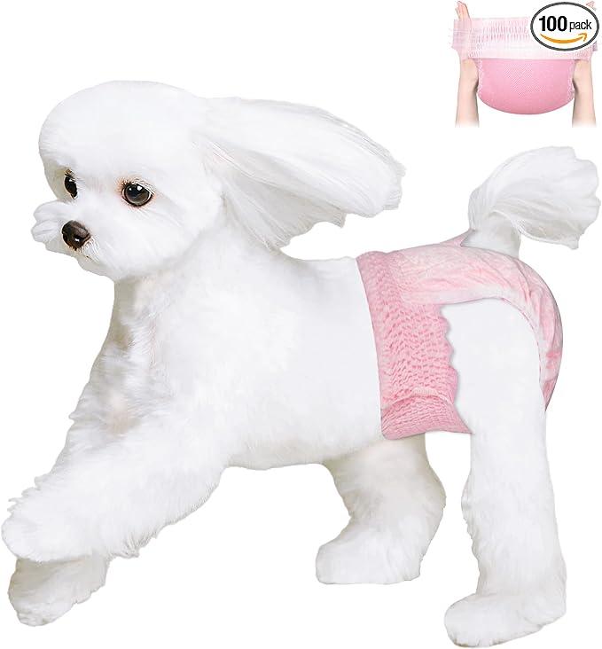 Ambreview Disposable Dog Diapers Female, Just Pull It Up, Doggie Diapers for Female Dogs, Strong Absorbency | Leak Proof, for Dogs in Heat | Elderly | Disabled, S 100 PCS
