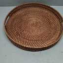 16.9 inch Rattan Tray, Round Wicker Tray with Cut-Out Handles, Woven Serving Tray for Dining/Coffee Table