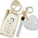 Key Fob Cover with Diamond Keychain for Lexus Car Key Shell Compatible with Lexus RX ES GS LS NX RS GX LX RC LC Smart Remote Key Protector for Women (3/4 Buttons-Gold Heart)