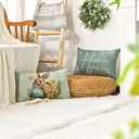 AVOIN colorlife Easter Bless Our Nest Rabbit Easter Eggs Blue Throw Pillow Covers, 12 x 20 Inch Home Sweet Home Eucalyptus Leaves Cushion Case Decoration for Sofa Couch Set of 4