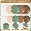 Zhehao 350 Pcs Woodland Party Supplies Set Green and Brown Disposable Tableware Kit with Plates, Cups, Napkins, Cutlery in Natural Earth Tones for Baby Shower, Birthday, Wedding Forest Events