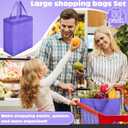 Windyun 200 Pcs Reusable Tote Bag Bulk 8 x 4 x 10 Inch Non Woven Shopping Bag with Handle Portable Grocery Bags Gift Tote for Merchandise Events Parties Boutiques Retail Stores (Purple)