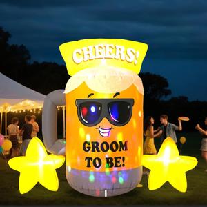 8 FT Beer Party Inflatable Decoration with Built-in Kaleidoscope LED Lights, Suitable for Outdoor use, Yards, Lawns, and Walkways for Bachelor Parties.