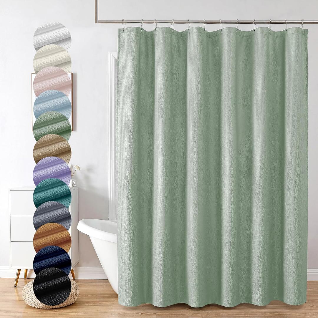 OVZME Berry Sage Green Shower Curtain - 3D Embossed Textured Shower Curtains for Bathroom, Boho Waffle Green Shower Curtains, Luxury Hotel Cloth Bath Curtain for Bathroom, 72Wx72H, Sage Green