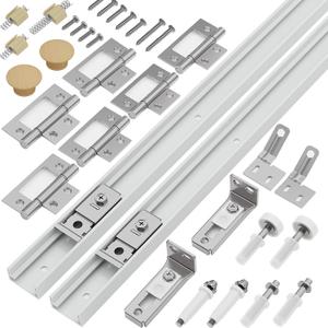 Closet Bifold Door Hardware & 32 Inch Track 2-Pack Kit, Combine for 64 in Door, Bi Folding Doors Puertas Repair Replacement Kit, with Rail Floor & Top Bracket Pivot Pin Guide Roller Hinge Knob