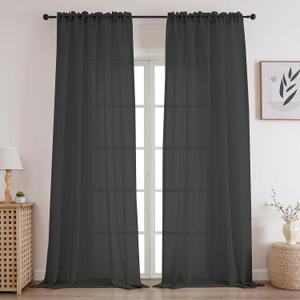 CUCRAF Grey Sheer Curtains 90 Inches Long 2 Panels Set, Semi Sheer Rod Pocket Window Treatment Voile Drapes for Living Room Bedroom(37''W x 90''L, Grey)