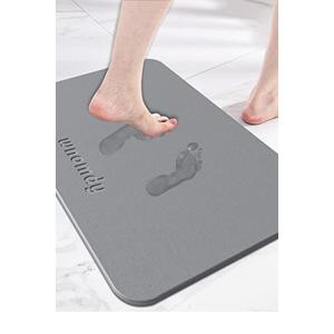 WNOMDY Bath Stone Mats Diatomaceous Earth Bath Mat Fast Water Drying Super Absorbent Diatomite Mat with Non-Slip for Bathroom Shower Floor,Kitchen Absorbent Pad,15.35x23.62inch,Light Grey,Hard 1-Pack