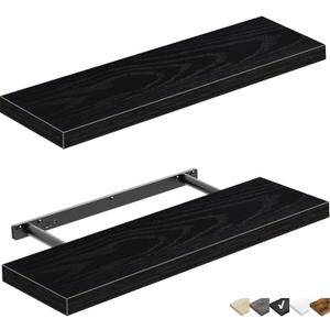 QEEIG Floating Shelves for Wall 23.6" Long - Wall Mounted Shelf Bathroom Kitchen Living Room Bedroom Farmhouse Home Decor Display Bookshelf Large 23.6 x 9.3 inch Set of 2, Black (008-60B)