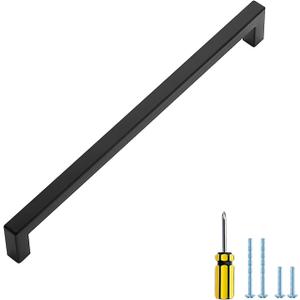 Ravinte 1 Pack Black Cabinet Pulls 12-3/5 Inch Square Cabinet Handles Matte Black Kitchen Hardware for Cabinet Drawer Pulls Come with Screwdriver