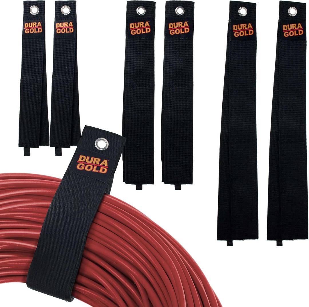 Dura-Gold Heavy Duty Extension Cord Organizer Strap Wraps, 6 Pack of Assorted Lengths - Storage Strap Holder for Cords, Hoses, Rope, Cables, Tools - Wall Hanger, Garage Organization Indoors & Outdoors