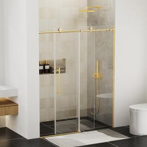 Frameless Sliding Shower Door 56-60 in W x 75 in H,Frameless Shower Door with 5/16" (8mm) Clear Tempered Glass,Silent Soft-Close Design,Brushed Gold