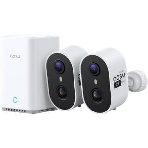 aosu Security Cameras Wireless Outdoor Home System, True 2K HD, Color Night Vision, Long Battery Life, Spotlight & Siren Alarm, Motion Detection, No Subscription Required, 2-Cam-Kit