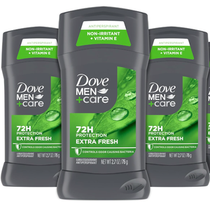 Dove Men+Care Antiperspirant Deodorant Stick for Men 3 Count Extra Fresh with 72-hour Sweat & Odor Protection with 1/4 Moisturizing Cream & Long-lasting Citrus scent 2.7 oz