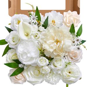 Artificial Flowers, White Silk Flowers for DIY Wedding Bridal Bouquets, Fake Cake Flowers for Centerpieces,Baby Shower, Table Arrangement, Home Party Decorations (White 2)