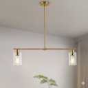 HuisMier 2 Lights Kitchen Island Lighting, Farmhouse Brushed Brass Pendant Light Fixtures with Clear Glass Shades, Modern Linear Island Lights for Kitchen Dining Room Bar Foyer