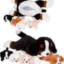 PixieCrush Dog Stuffed Animals - Bernese Mommy with 4 Puppies in Her Tummy - Huggable and Fluffy Dog Plushies for Imaginative Play - Plush Toys Suitable for Kids 3 Years Old and Above - 5" x 10" x 8"